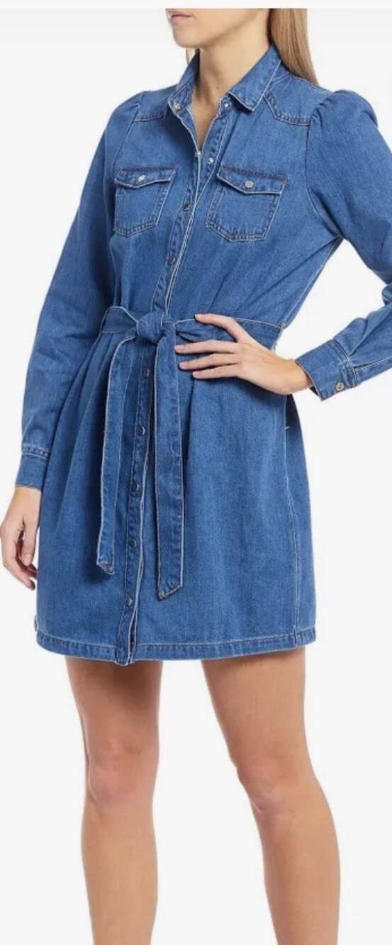 A Loves A Women's Snap down Denim Long Puff Sleeve Shirt Dress Size Large A20